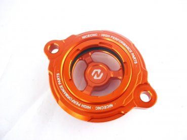 Ölfilterdeckel links mit Schauglas orange passend für KTM 690 SMC R Enduro Duke