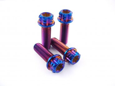 Gabelfuß Titanschrauben 4x M8x25 blau-lila gebrannt passend für KTM EXC SX SMR Husaberg Husqvarna FE TE FS FC FX GasGas