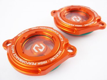 2x Schauglas Ölfilterdeckel orange passend für KTM 2000-07 250 400 450 525 560 SX EXC SMR RFS Motor